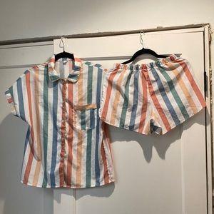 Striped pajama set with gold trim